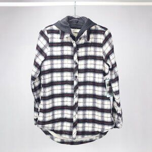 CI SONO | PLAID SHIRT/JACKET W/SHERPA LINED ZIP/BUTTON HOODED IVORY/BLACK SIZE S